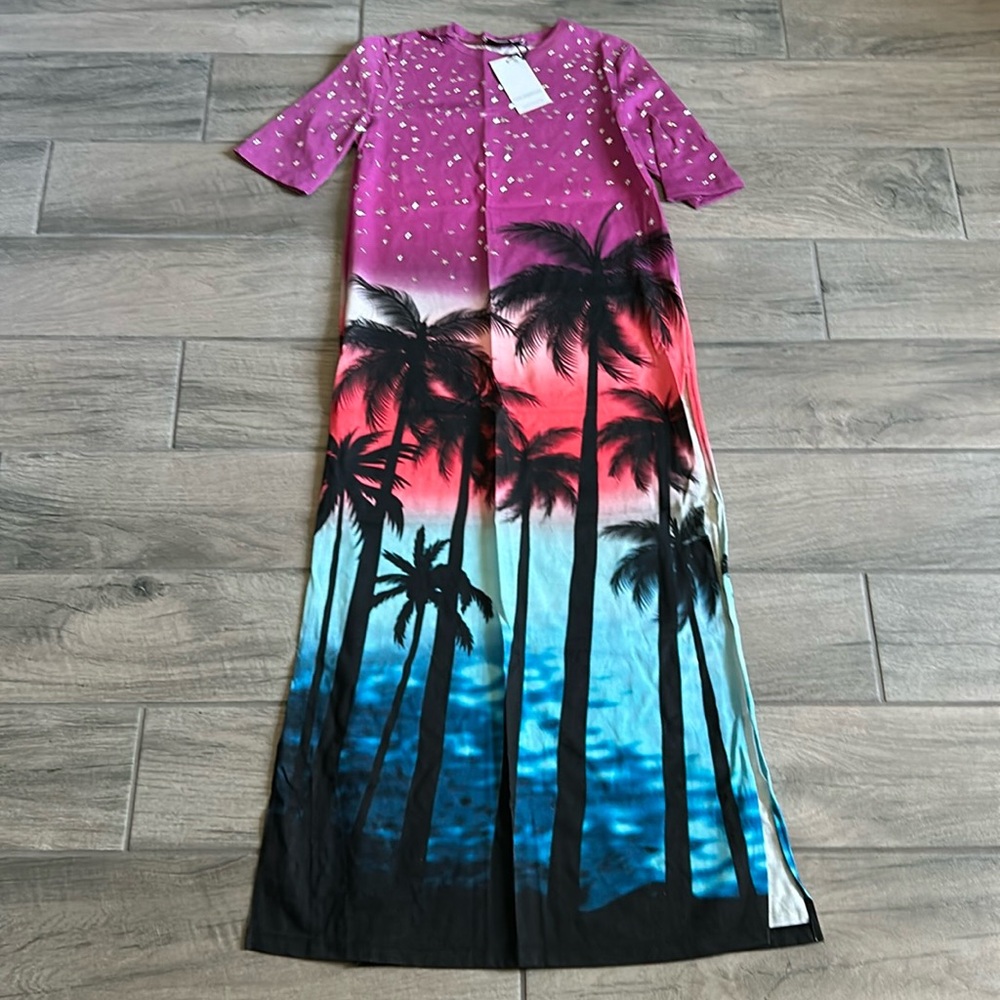 Faith Connexion Purple and Blue Palm Tree Dress